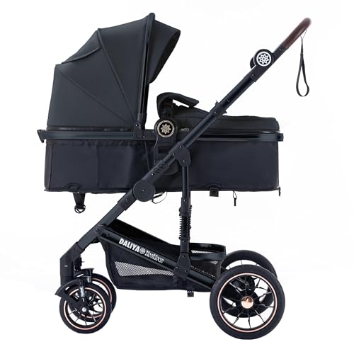 Daliya® NEOMOVE 2in1 Kombi-Kinderwagen, klappbare Babywanne und Sportsitz, große pannensichere Räder, stufenlos verstellbare Rückenlehne, leichter Alu-Rahmen, großer Einkaufskorb, Schwarz-Schwarz