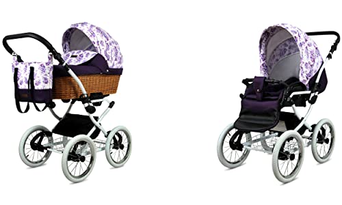 Babylux BabyLux ALU 2in1 Kinderwagen für Kleinkinder – Lilac Flowers White Frame, Max. 15kg, verstellbare Rückenlehne und Fußstütze, elegantes Design