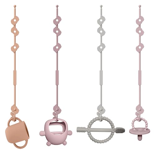 CLDY Schnullerkette Silikon Cup Catcher, BPA-frei mit 4 Sicherheitsgurten für Spielzeug und Trinkbecher, verstellbar und wiederverwendbar