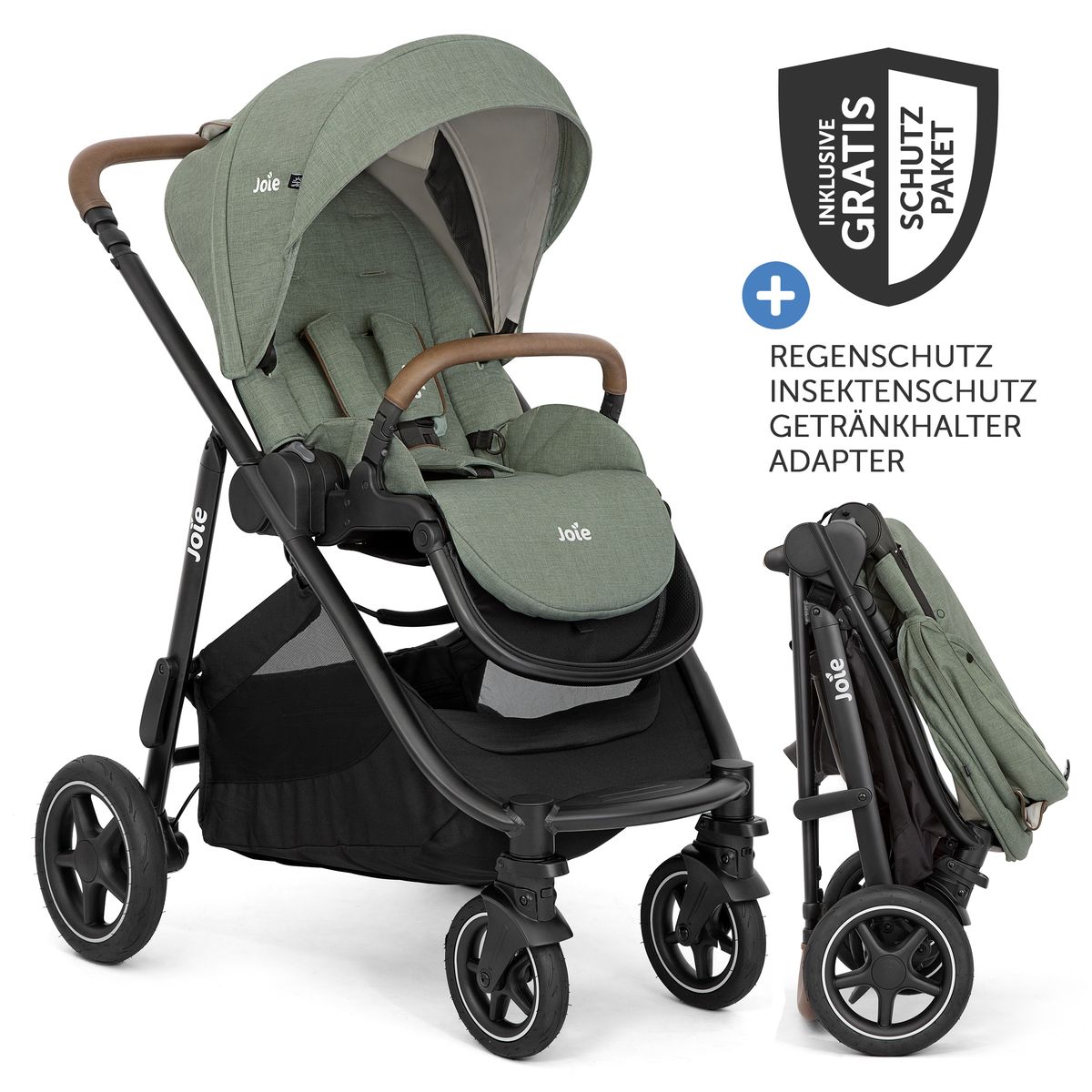 joie Versatrax Buggy & Sportwagen mit neuem Reifen-Design, bis 22 kg belastbar, mit Teleskopschieber, umsetzbarer Sitzeinheit, Adapter, Regenschutz & XXL-Zubehörpaket - Laurel inkl. Gratis Mobilitätsgarantie
