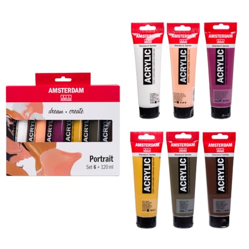 Amsterdam Standard Serie Acrylfarben Set Portrait Set, 6 x 120 ml Tuben, Mischfarben für verschiedene Hauttöne, seidenmatte Oberfläche