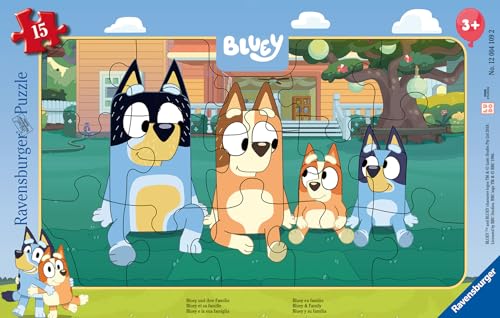 Ravensburger Kinderpuzzle Bluey, Rahmenpuzzle mit 15 Teilen für Kinder ab 3 Jahren, 0,20 cm x 25,00 cm