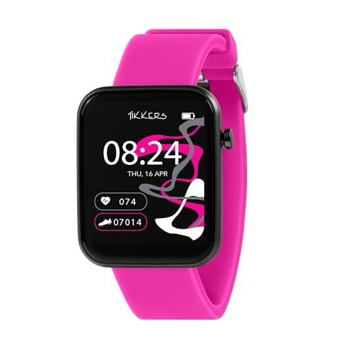 Tikkers Kids Series 13 Smartwatch mit Fitness-Tracker, Wecker, Kamera, GPS-Anschluss, Pulsmesser, Schrittzähler, Touchscreen, Rosa Silikonarmband