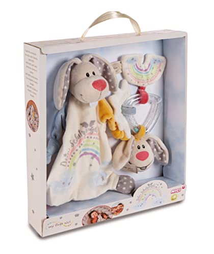 NICI Set Schmusetuch und Beißring Hase Schutzengel 32 x 30 x 6,3 cm – Baby Geschenkset ab 0 + Monaten, Erstausstattung für Neugeborene, Mädchen & Jungen, 48678, tolle Geschenkidee, beige
