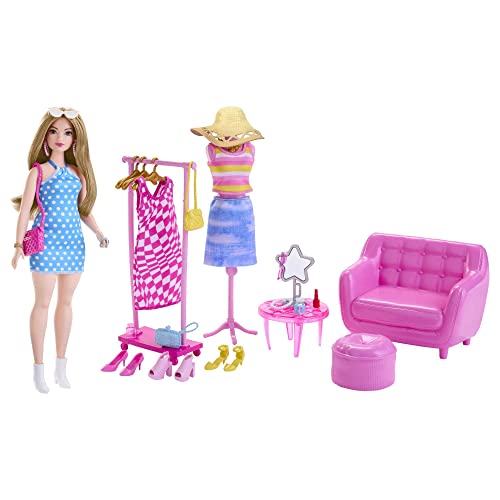 BARBIE - Fashion-Set mit Puppe und Kleiderschrank-Set mit Kleidung, Zubehör und Lounge-Möbeln, langanhaltender Styling-Spaß, für Kinder ab 3 Jahren, HPL78