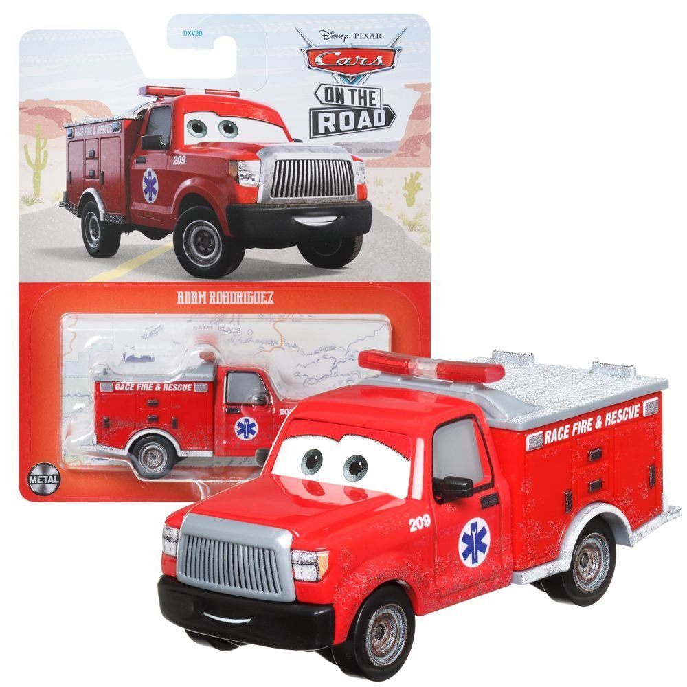 Disney Cars Spielzeug-Rennwagen Adam Roadriguez HKY37 1:55 Auto Metall, leichtes Rettungsfeuerwehrauto, Mattel