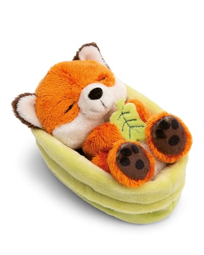 NICI Kuscheltier Fuchs mit Blatt 12cm schlafend im Körbchen - orange - Stofftier aus weichem Plüsch, niedliches Plüschtier zum Kuscheln und Spielen, für Kinder & Erwachsene - 61581