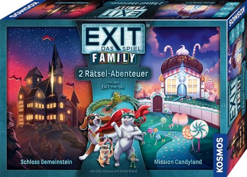 Kosmos EXIT® - Das Spiel Family, Zwei Rätselabenteuer Schloss Gemeinstein + Mission Candyland, Escape Room Spiel für die Familie, hochwertige Materialien, ideale Qualität