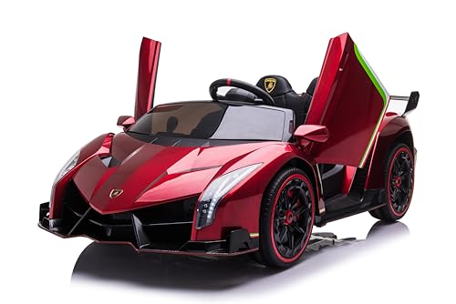 FINOOS Lambo Veneno 24V Elektroauto für Kinder, 2-Sitzer mit Ledersitz, 4x4 Gummireifen, 2,4 GHz Fernbedienung, Rot