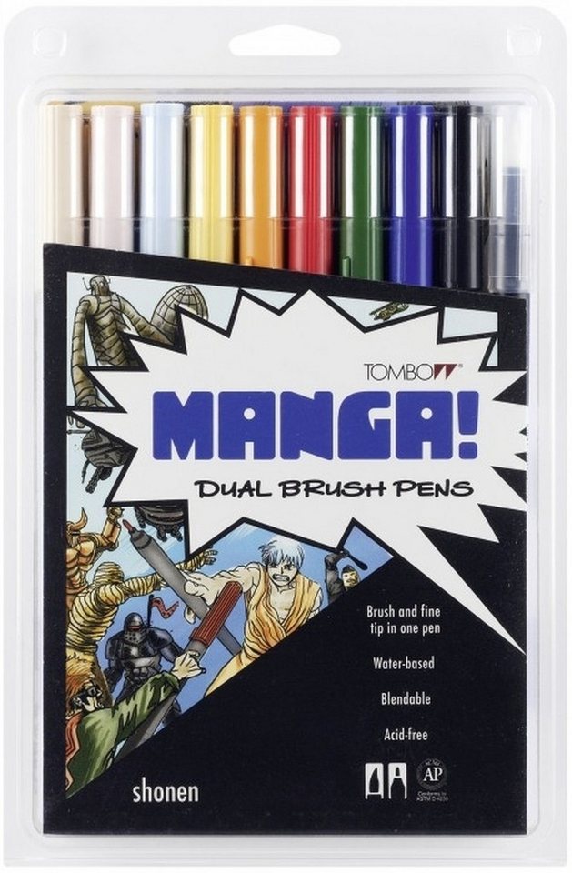TOMBOW Aquarellierbarer Fasermaler mit zwei Spitzen, Manga-Set Shonen