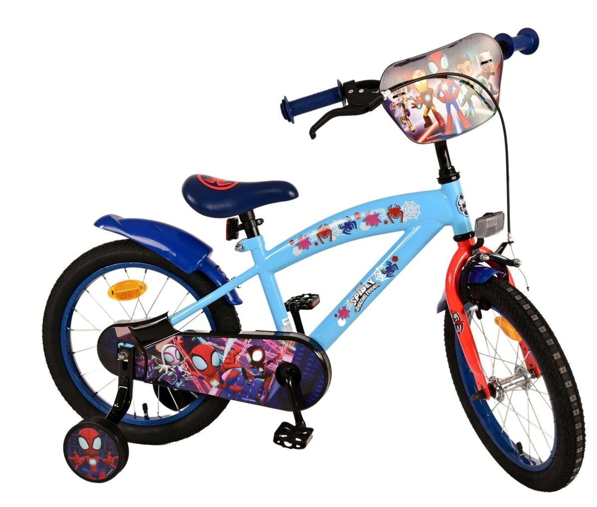 Volare Kinderfahrrad 16 Zoll Kinderfahrrad Rad Marvel Spidey Amazing Friends 21786-SACB, 1 Gang, Rücktritt, Stützräder, Schutzbleche, Kettenschutz, blau