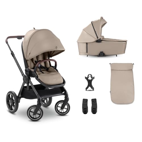 Hauck Kombi-Kinderwagen Comfort N Care Air Set, 2 in 1 mit Luftreifen, inkl. Babywanne, Sportsitz, Beindecke und Getränkehalter, Mocha, mit Gratis Mobilitätsgarantie