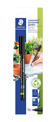 STAEDTLER Gartenmarker Lumocolor permanent garden, wisch- und wasserfest, wetterfest, Linienbreite M - Medium, ca. 1,0 mm, 1 schwarzer Marker auf Blisterkarte, 318-9WP4HZST
