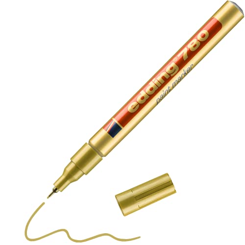 edding 780 Lackmarker - gold - 1 Stift - Rundspitze 0,8 mm - Lackstift zur Markierung und Beschriftung von Metall, Glas, Stein oder Kunststoff - hitzebeständig, permanent, wisch- und wasserfest