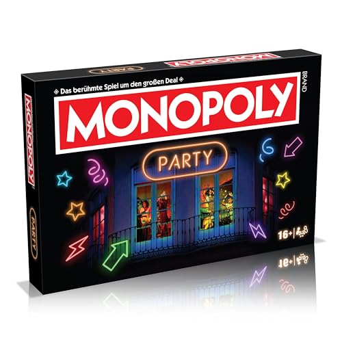 Winning Moves Monopoly Party, Brettspiel für 2-6 Spieler ab 16 Jahren, inklusive 8 Metall-Token und einzigartigem Party-Spielbrett