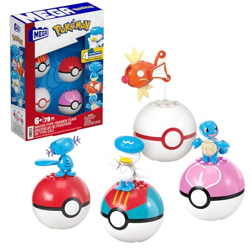 Mega Brands MEGA Pokémon Actionfigur Bauspielzeug-Set, Wasser-Typ Trainerteam mit 79 Teilen, 4 bewegliche Figuren, für Kinder ab 6 Jahren, JCT42