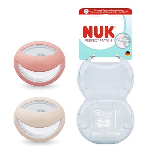 NUK Perfect Match Baby Schnuller, stillfreundlich und kiefergerecht, 95% Akzeptanz bei Babys, Beige/Rot, 2 Stück