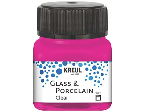 KREUL 16210 Glass & Porcelain Clear Pink, transparente Glas- und Porzellanmalfarbe auf Wasserbasis, schnelltrocknend, glasklar, 20 ml