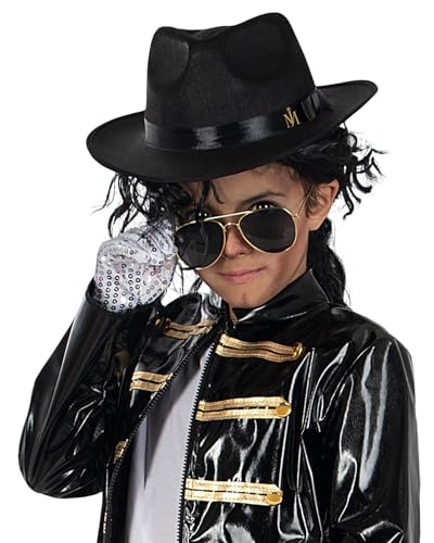 Funidelia Michael Jackson Kostüm Kit für Jungen, Zubehör mit Perücke, Hut, Brille und Handschuhen, Schwarz