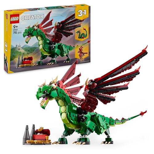 LEGO Creator 3in1 Grüner Drache - Spielzeug - Umbaubar in Spielzeug Seeschlange oder Phönix Figur - Bauspielzeug mit Tieren - Kinder ab 9 Jahren - Geburtstagsgeschenk - 31161