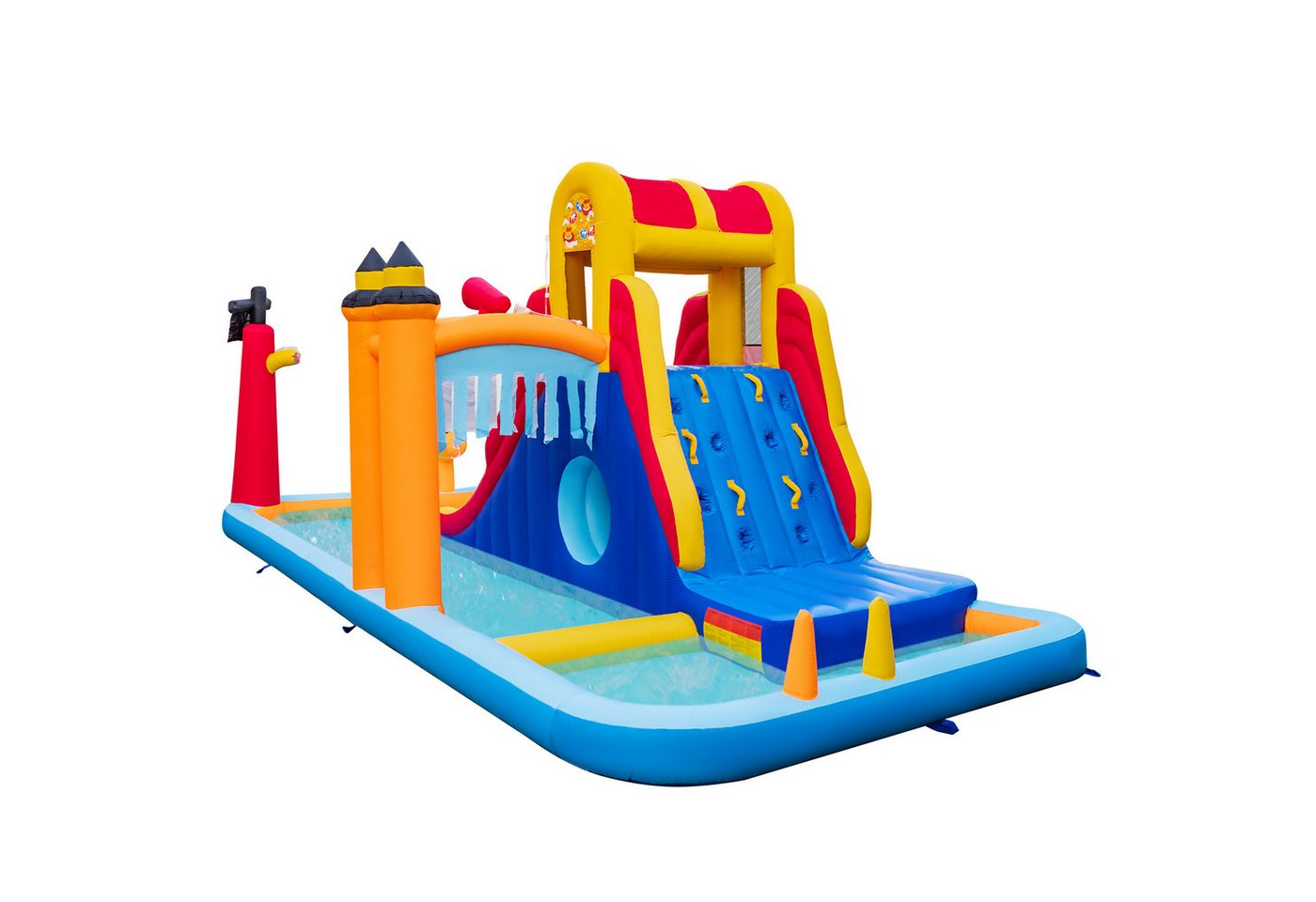 COSTWAY Hüpfburg Wasserpark, 2 Rutschen mit Kletterwand, für Kinder von 3–10 Jahren, inklusive Reparaturkit und Tragetasche