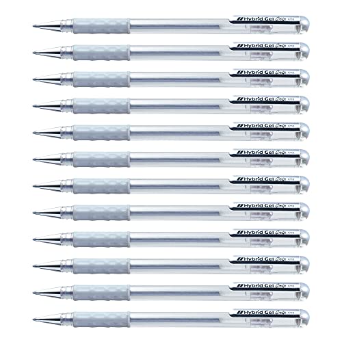 Pentel Hybrid-Griff Kugelschreiber, Silber, 12er Pack, wasserfeste Pigmenttinte, 0.8 mm Strichbreite, gummierter Komfortgriff