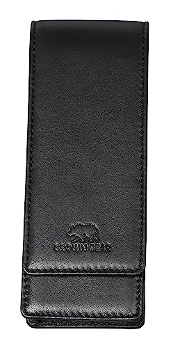 Brown Bear Schreibgeräte-Etui Leder Schwarz für 3 Stifte, hochwertiges Echtleder mit Magnet-Verschluss, BB Golf 80-3 bk