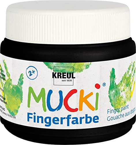KREUL MUCKI Fingerfarbe schwarz, 150 ml, dermatologisch getestet, vegan, gut auswaschbar
