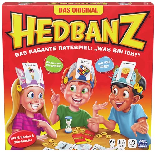 Spin Master Games Hedbanz Neuauflage (2025), das rasante Ratespiel für 2-6 Spieler*Innen ab 6 Jahren mit 6 individuellen Stirnbändern und 70 Bildkarten