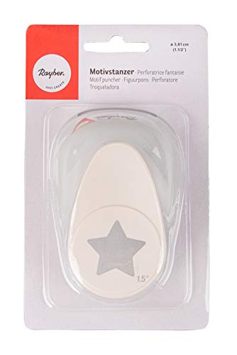 Rayher Hobby 89794000 Motivstanzer Stern, ø 3,81 cm- 1,5 Zoll, geeignet für Papier/Karton bis zu 220g/m², mit Auffangbehälter - transparente Sicherheitsabdeckung - einfache Handhabung
