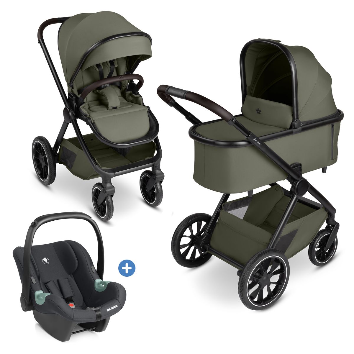 circle by ABC Design circle 3in1 Kinderwagen-Set S Three, inkl. Babywanne, Sportsitz, Babyschale Tulip Black & Adapter - Wheat, mit ergonomischer CozyCloud-Matratze und Gratis Mobilitätsgarantie