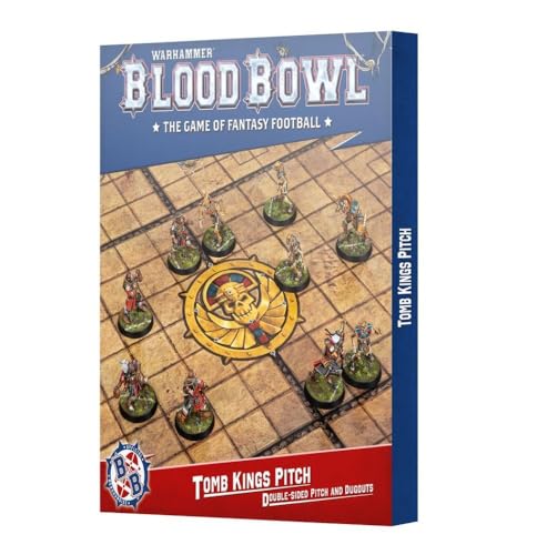 Warhammer Blood Bowl - Tomb Kings Pitch & Dugouts, doppelseitiges Spielfeld mit Grand Tomb Kings Stadion, 90,7 x 53,8 cm