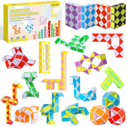 ECHOCUBE Magischer Schlangenwürfel, 20er Pack, Mini-Fidget-Spielzeug aus langlebigem ABS, zufällige Farben, perfekt für Partytüten und interaktive Spiele