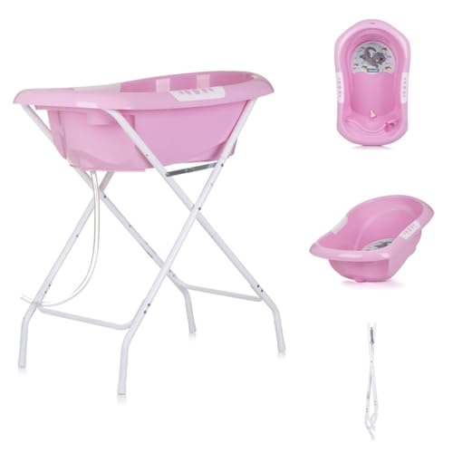 Chipolino Faltbarer Badewannenständer Noemi, Babybadewanne mit Ablauf und Ablagefächern, rosa