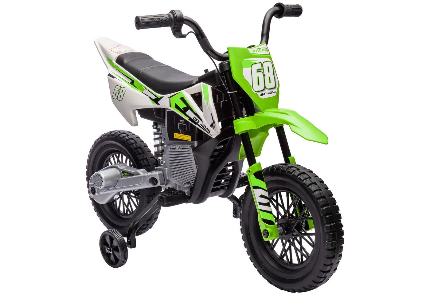 AIYAPLAY Elektro-Kindermotorrad 12V, mit Musik, abnehmbaren Trainingsrädern, 2,4-5 km/h, für Kinder von 3-6 Jahren, max. 30 kg, Grün