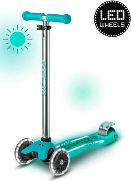 Micro Maxi Micro Glow LED Kinderroller, höhenverstellbarer Lenker 67-91 cm, aqua mint, geeignet für Kinder ab 5 Jahren, 50 kg max. Belastbarkeit