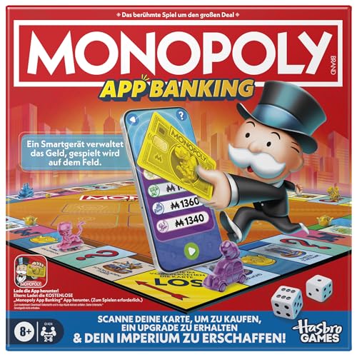 Monopoly App Banking Brettspiel - Deutsche Fassung, digital gesteuertes Geldmanagement, interaktive Minispiele, kein Bargeld erforderlich