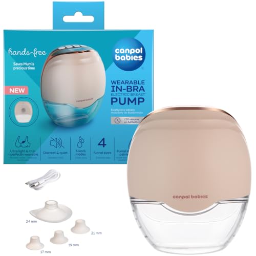 Canpol babies Tragbare elektrische Milchpumpe, freihändig, ultraleicht, 3 Modi, 8 Saugstufen, LED-Display, 4 Trichtergrößen (17-24 mm), leise, auslaufsicher, 120 Minuten Akku