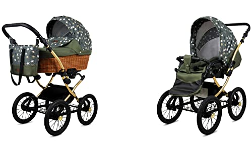Babylux BabyLux ALU 2in1 Kinderwagen für Neugeborene und Kleinkinder – Max. 15kg – Olive Star Gold Frame, Multifunktional, Elegant, Sicher – in verschiedenen Farben erhältlich