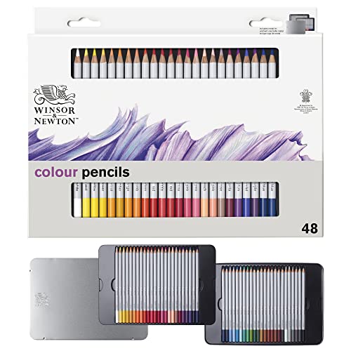 Winsor & Newton 490014 Präzisions Künstlerfarbstifte Set, 48 lebendige Farben, hochwertige Pigmente, bruchsicher, wisch- und wasserfest