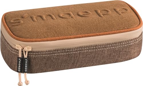 Brunnen 1049249009 Mäppchen, braun mit extra Reißverschlussfach und Smartphone-Tasche