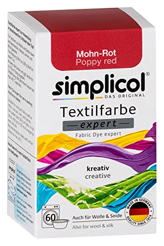 simplicol Textilfarbe expert Mohn-Rot 1703 - Zum Umfärben und Auffrischen von Kleidung, Waschmaschinenfest, für Baumwolle, Wolle, Seide, Leinen, Viskose & Mischgewebe