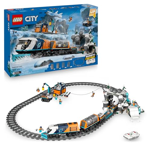 LEGO City Arktis-Polarexpress, ferngesteuerte Eisenbahn mit 30 Gleissegmenten, Schneepflug und 6 Minifiguren, Felssturz-Funktion, Geschenk für Jungen ab 7 Jahren, 60470