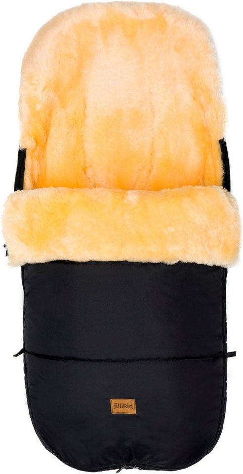 Fillikid Fußsack Makalu, Lammfellfußsack für Kinderwagen, 100% natürliches Ökotex Lammfell, schwarz