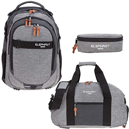 Elephant 3 Teile Set Hero Signature Schulrucksack + Sporttasche + Mäppchen 12723 (Two Tone Grey)