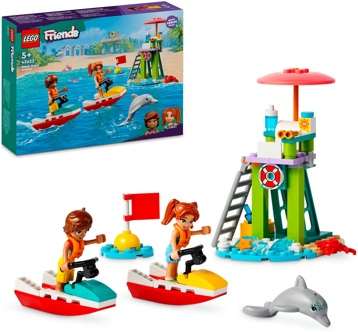 LEGO® Konstruktionsspielsteine Rettungsschwimmer Aussichtsturm mit Jetskis (42623), LEGO Friends, (84 St), Made in Europe