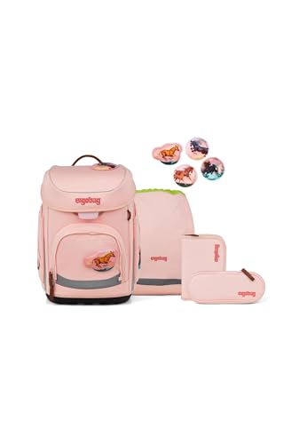 ergobag cubo Set, ergonomischer Schulranzen 5-teilig für 1. Klasse, höhenverstellbar, standfest und individuell gestaltbar, aus 27,7 recycelten PET-Flaschen