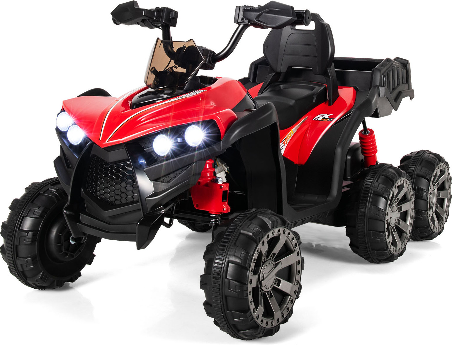 Costway 12V Elektro Kinderquad mit Stauraum, Mini Elektroquad mit LED-Lichtern, 6 Räder Kinder Quad, 3-6 km/h, Elektroauto für Kinder ab 3 Jahren in Rot\n