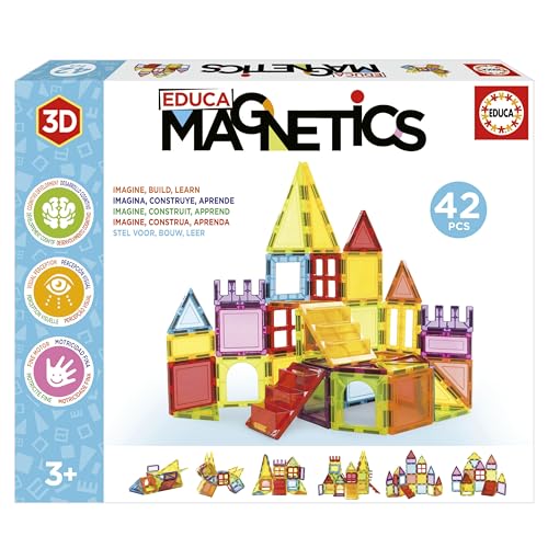 Educa Magnetic, 42-teiliger 3D-Baukasten aus hochwertigen Magnetbausteinen, STEM-Spielzeug für kreative Bauten, sicher für Kinder ab 3 Jahren