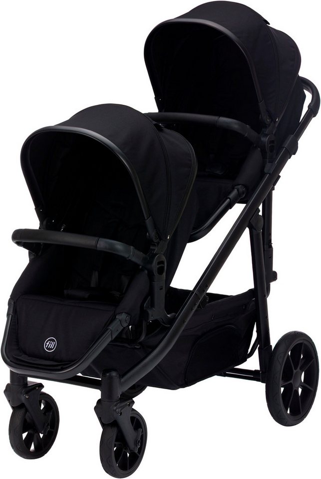 Fillikid Zwillings-Kombikinderwagen Fill Two in One, flexibler Geschwisterwagen mit Aluminiumrahmen und großem Einkaufskorb, schwarz